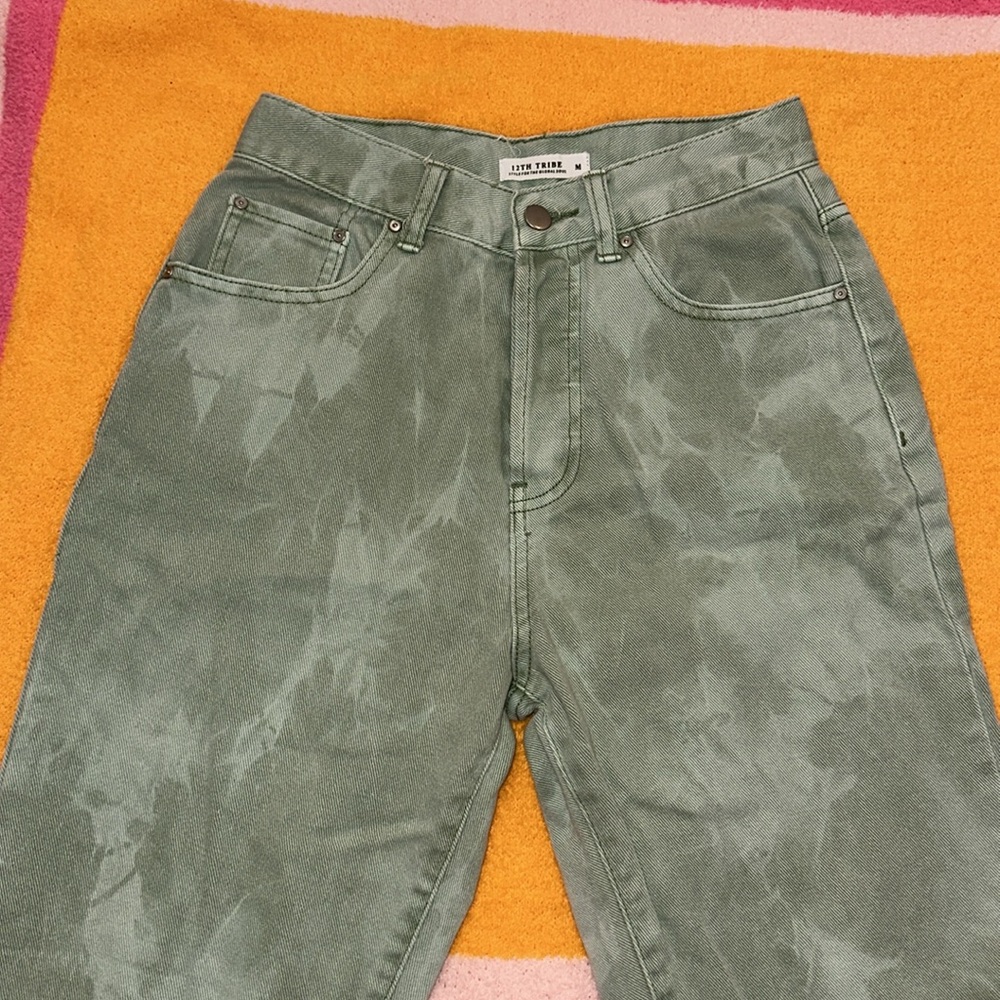 12th tribe high waisted tie dye jeans green